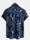 Camisa de manga corta de verano con estampado floral azul marino retro para hombre