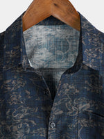 Camisa de manga corta con bolsillo y estampado floral retro de verano para hombre