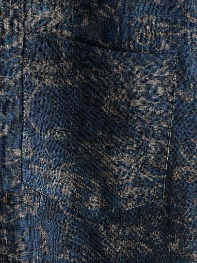 Camisa de manga corta con bolsillo y estampado floral retro de verano para hombre