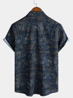 Camisa de manga corta con bolsillo y estampado floral retro de verano para hombre