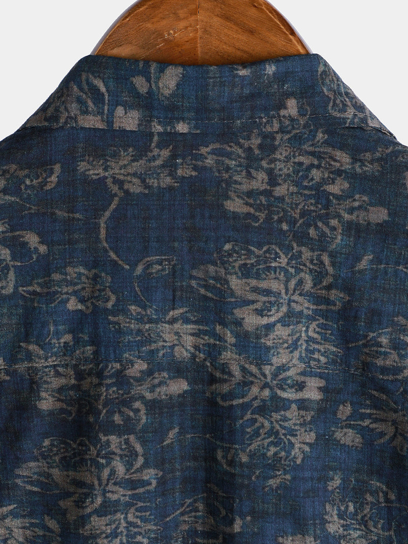 Camisa de manga corta con bolsillo y estampado floral retro de verano para hombre