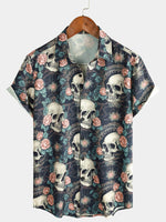 Camisa de manga corta con calavera punk rock de verano para hombre