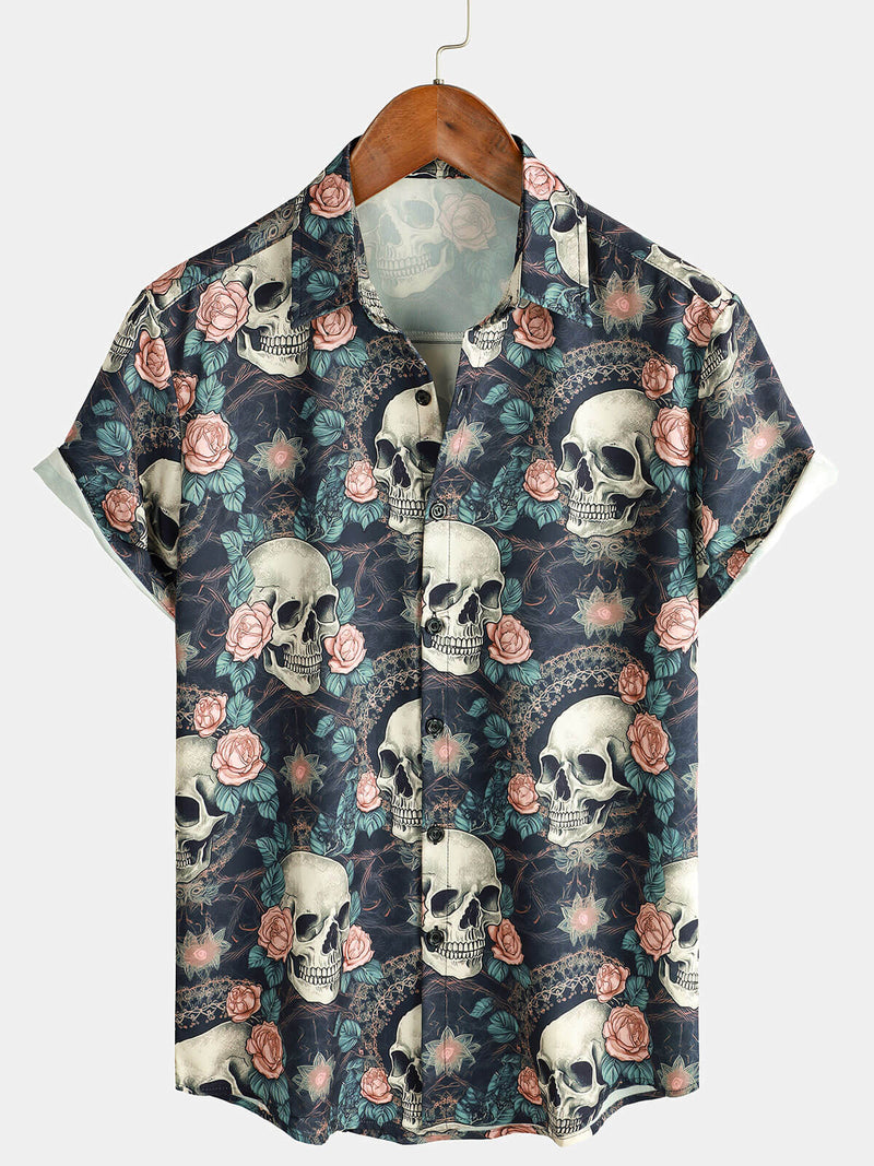 Camisa de manga corta con calavera punk rock de verano para hombre