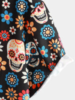 Camisa de manga corta con estampado punk rock y calaveras de verano para hombre