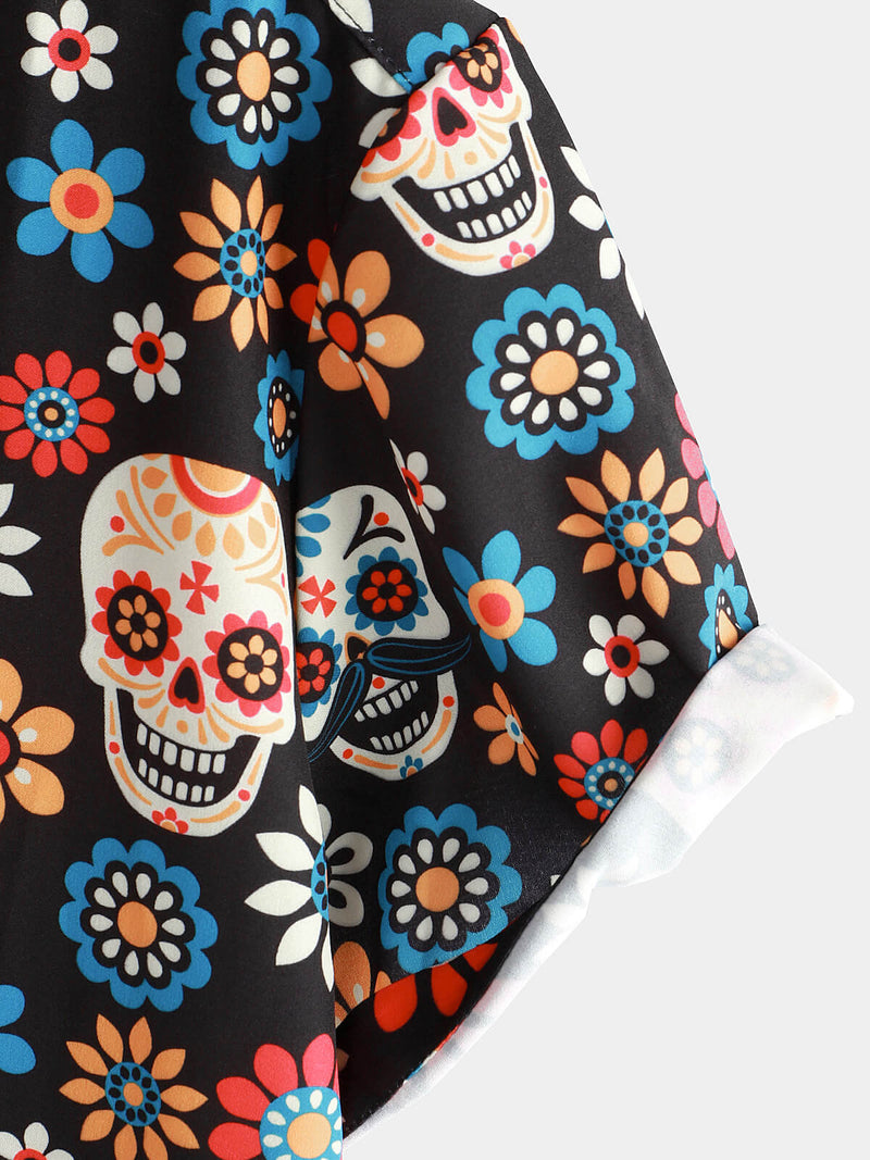 Camisa de manga corta con estampado punk rock y calaveras de verano para hombre