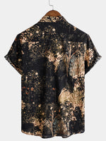 Camisa de manga corta con botones y estampado de plantas retro de verano para hombre