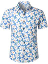 Camisa casual de manga corta en azul claro con estampado floral para hombres ideal para vacaciones de verano y resorts