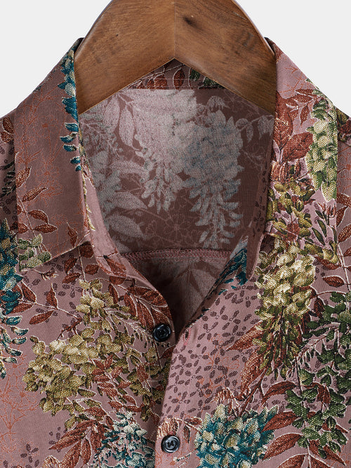 Camisa de manga corta de rayón de verano con estampado retro para hombre