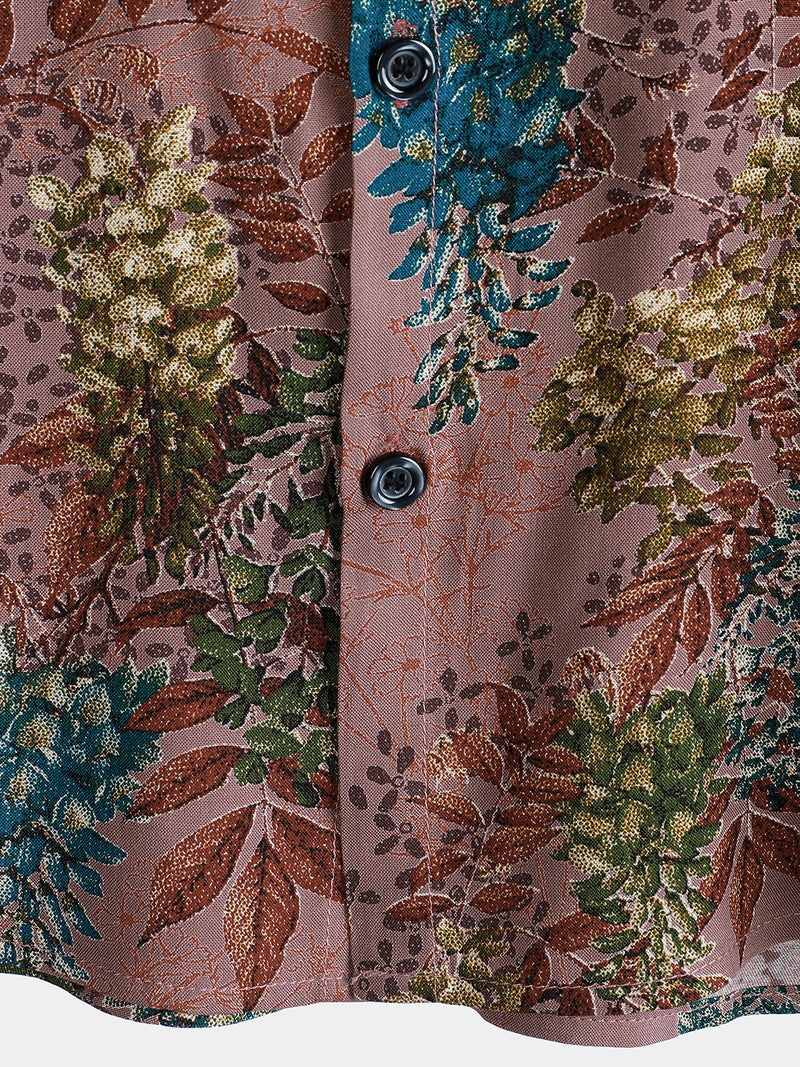 Camisa de manga corta de rayón de verano con estampado retro para hombre