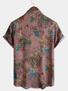 Camisa de manga corta de rayón de verano con estampado retro para hombre