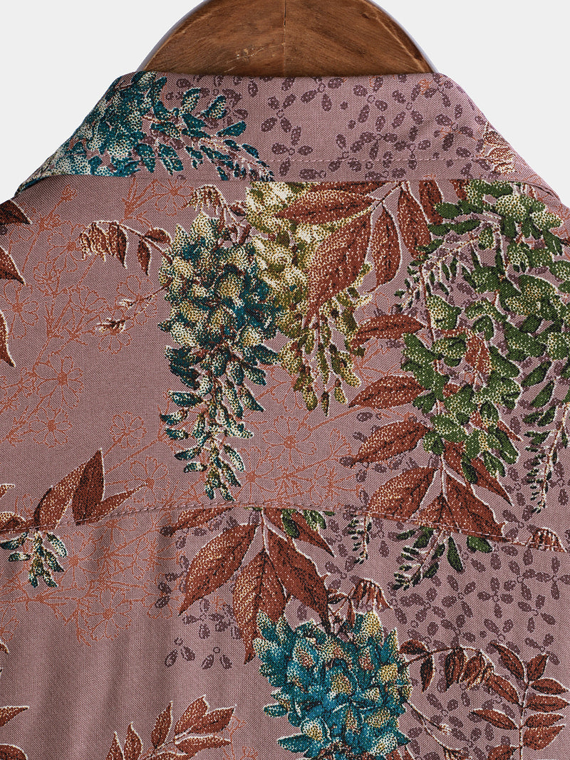 Camisa de manga corta de rayón de verano con estampado retro para hombre