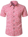 Camisa de algodón de manga corta con estampado floral rosa para hombre