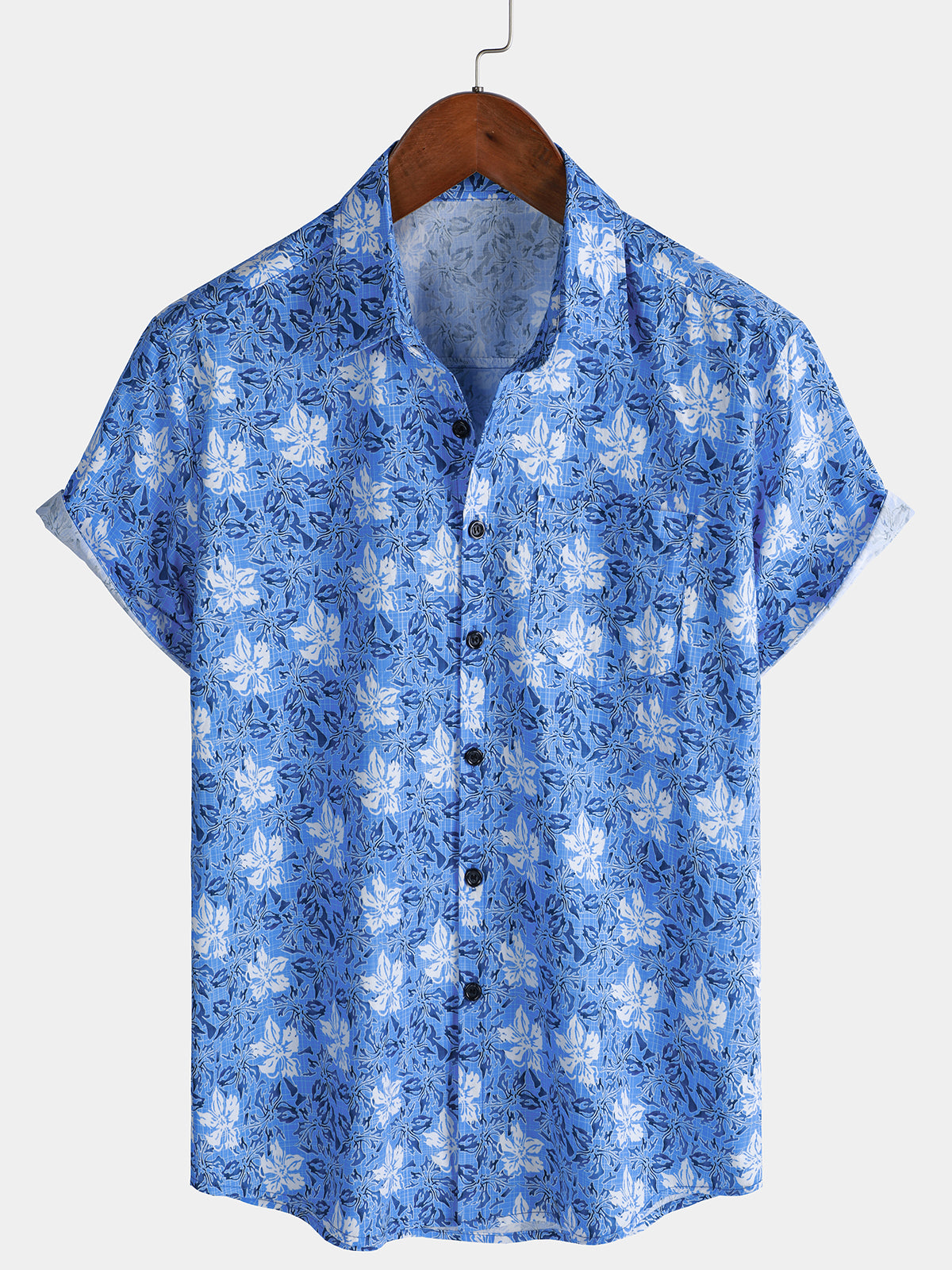 Camisa playera de algodón con estampado floral tropical de manga corta para hombre