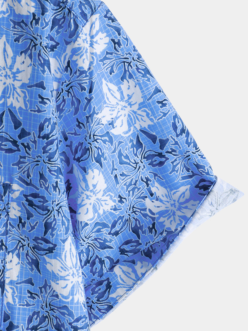 Camisa playera de algodón con estampado floral tropical de manga corta para hombre