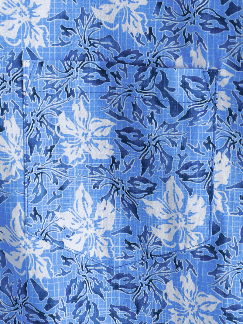 Camisa playera de algodón con estampado floral tropical de manga corta para hombre