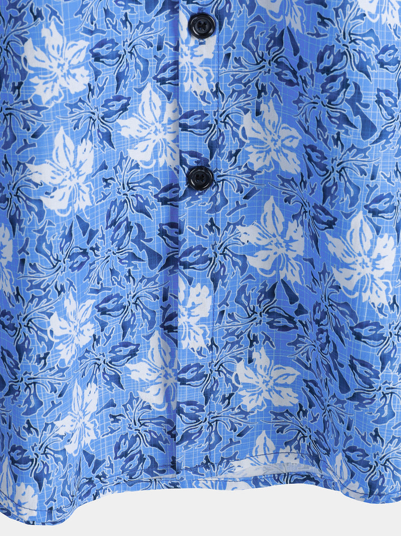 Camisa playera de algodón con estampado floral tropical de manga corta para hombre