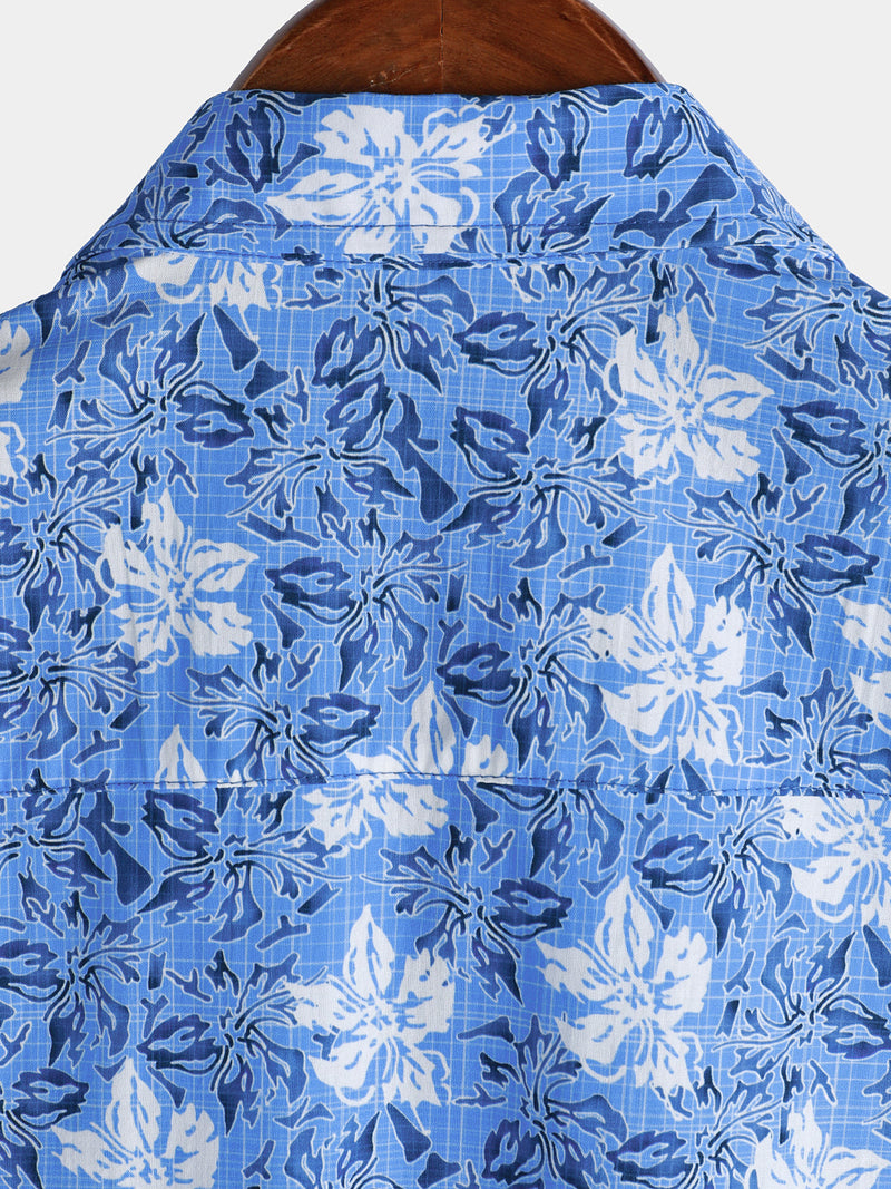 Camisa playera de algodón con estampado floral tropical de manga corta para hombre