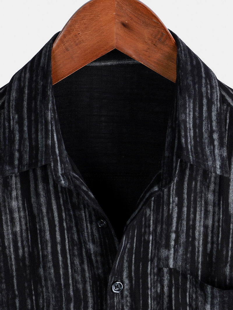 Camisa de manga corta transpirable con bolsillo y rayas negras para hombre