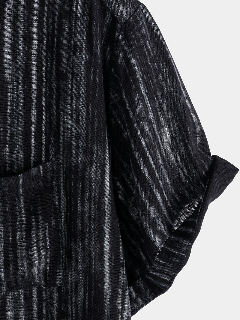 Camisa de manga corta transpirable con bolsillo y rayas negras para hombre