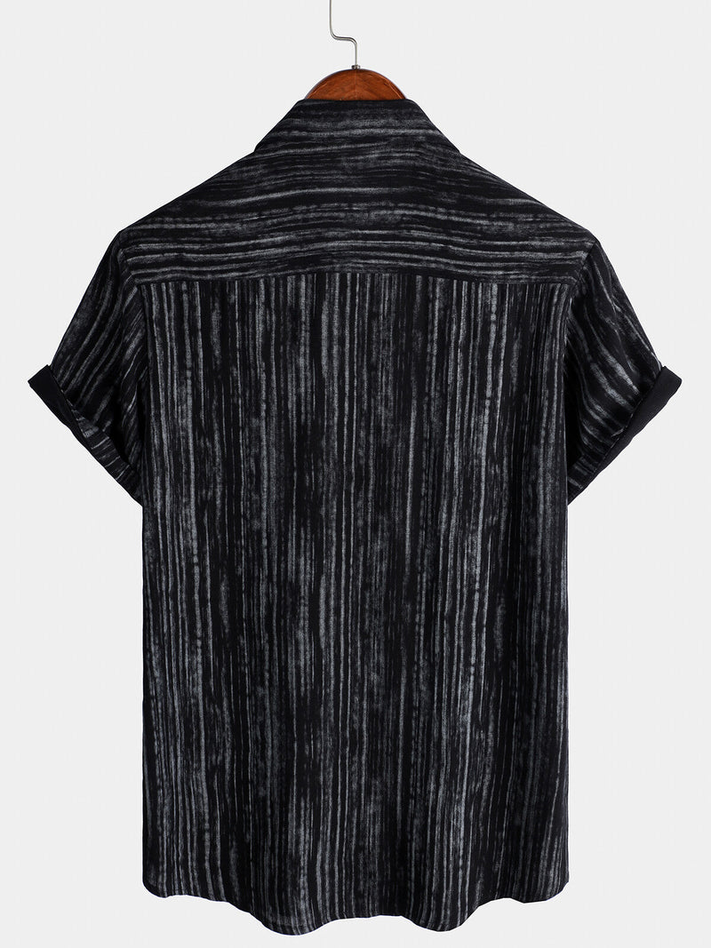 Camisa de manga corta transpirable con bolsillo y rayas negras para hombre