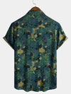 Camisa de manga corta de rayón con estampado floral retro para hombre