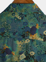 Camisa de manga corta de rayón con estampado floral retro para hombre