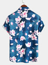 Camisa de resort de verano de manga corta en azul marino con estampado floral y solapa para hombres ideal para ocasiones casuales