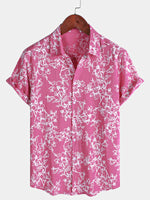 Camisa de algodón de manga corta con estampado floral de verano para hombre