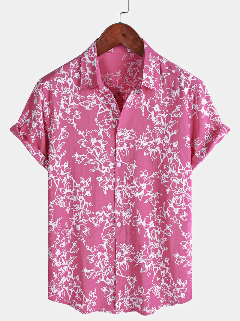 Camisa de algodón de manga corta con estampado floral de verano para hombre