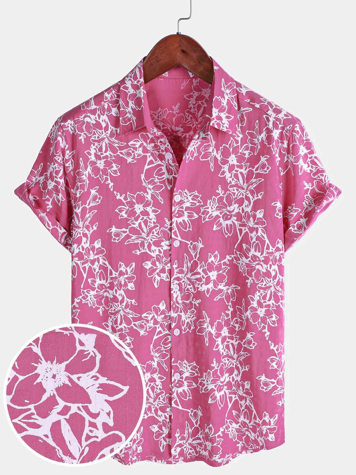 Camisa de algodón de manga corta con estampado floral de verano para hombre