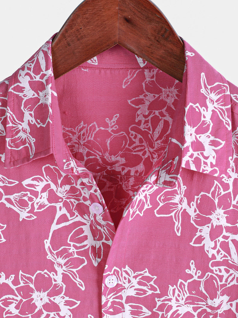 Camisa de algodón de manga corta con estampado floral de verano para hombre