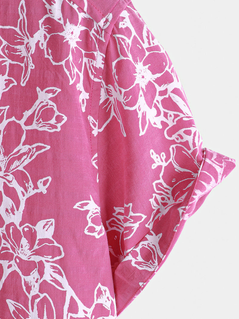 Camisa de algodón de manga corta con estampado floral de verano para hombre