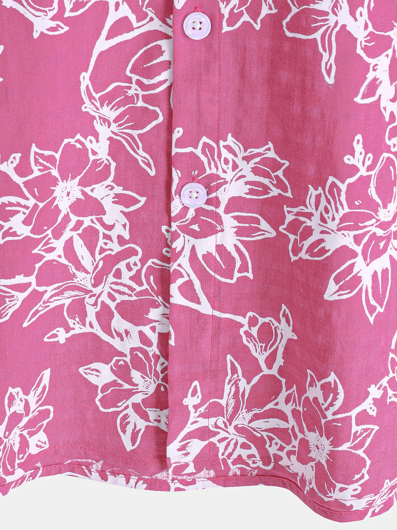 Camisa de algodón de manga corta con estampado floral de verano para hombre