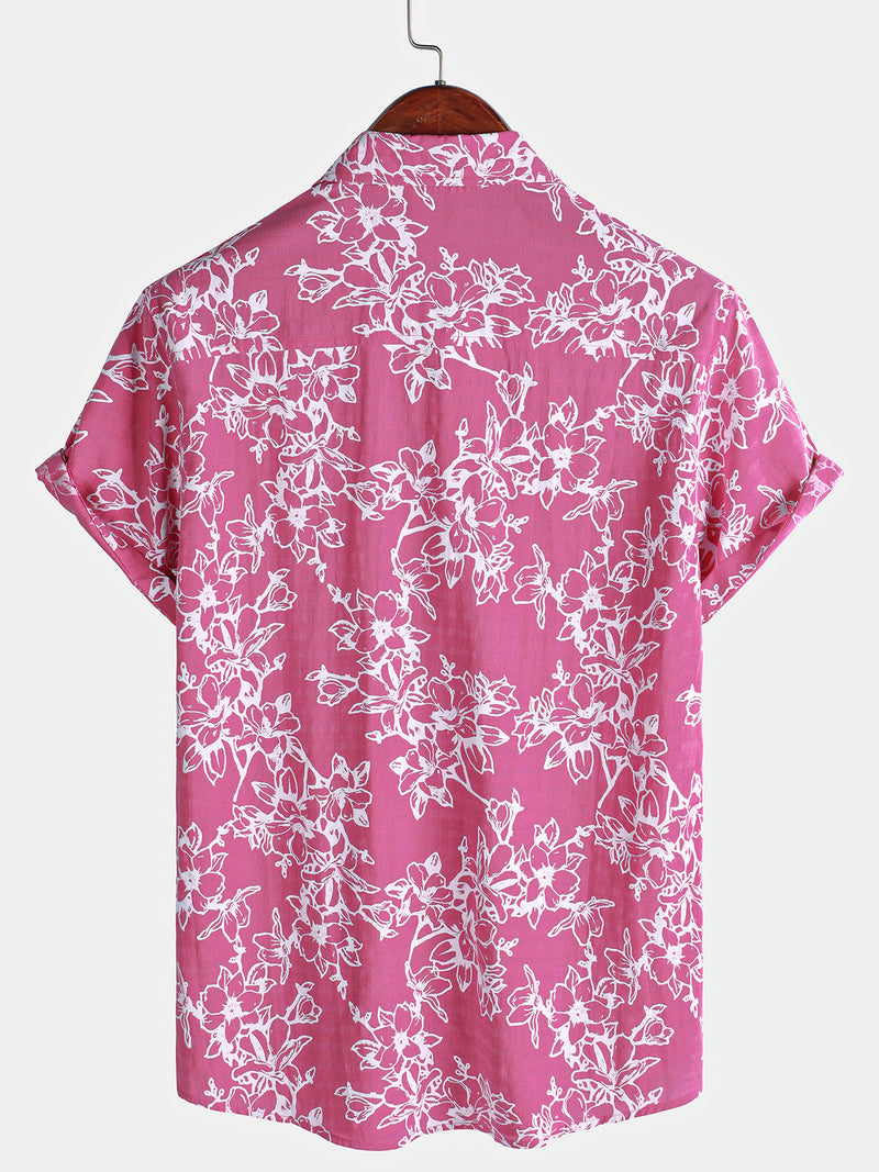 Camisa de algodón de manga corta con estampado floral de verano para hombre