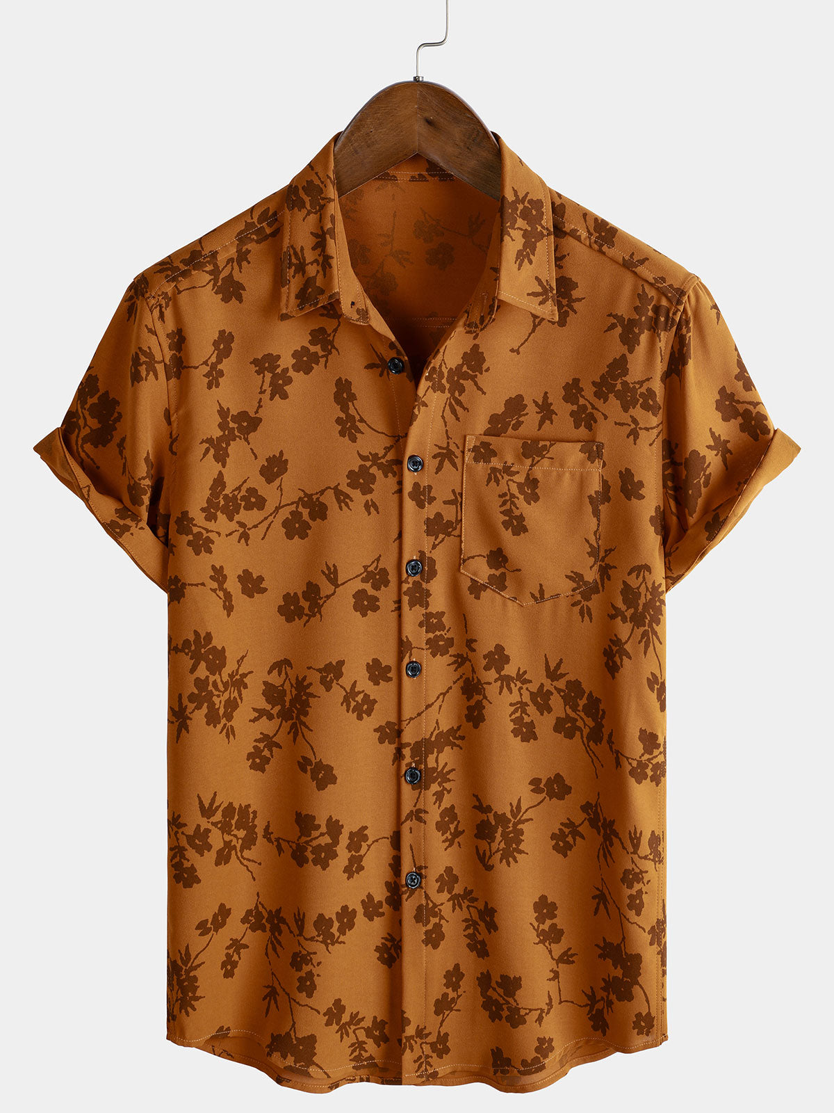 Camisa de manga corta con bolsillo y estampado floral vintage para hombre