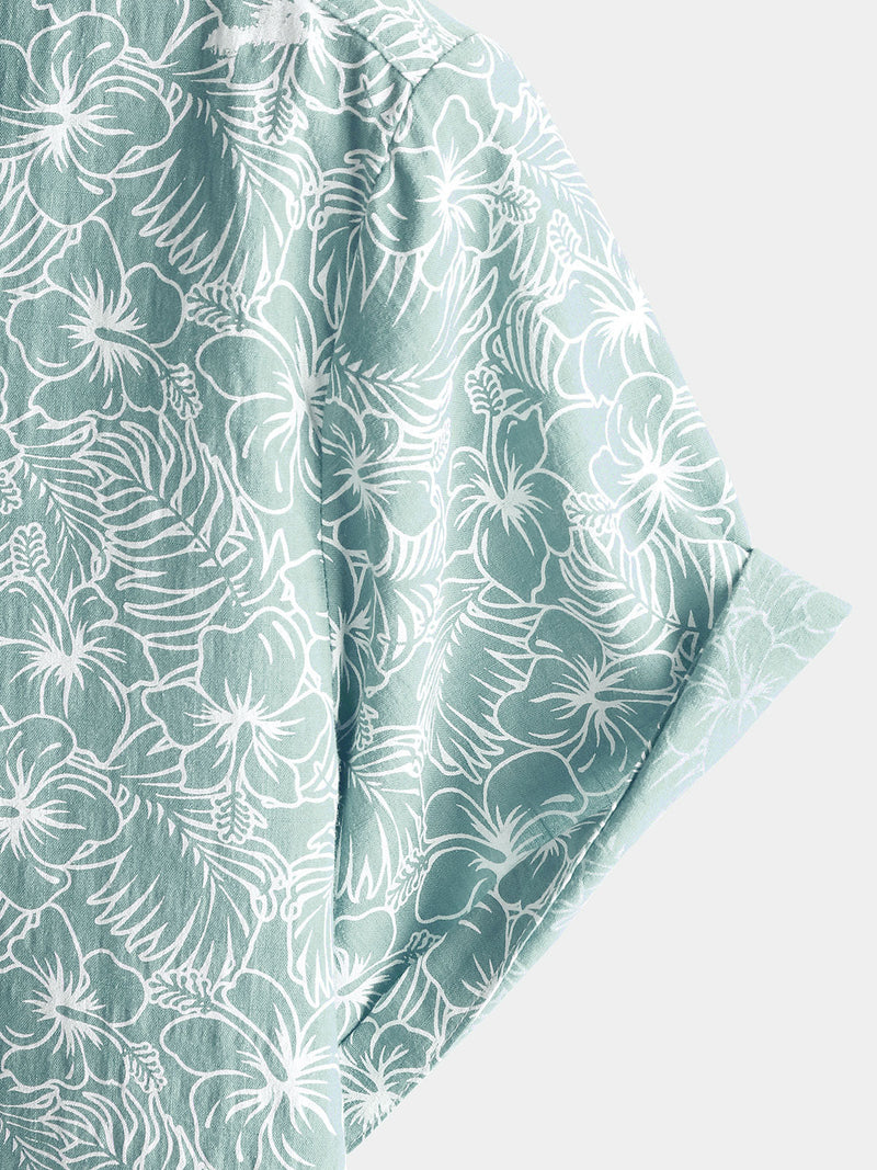 Camisa de playa de manga corta de algodón con estampado floral de verano para hombre