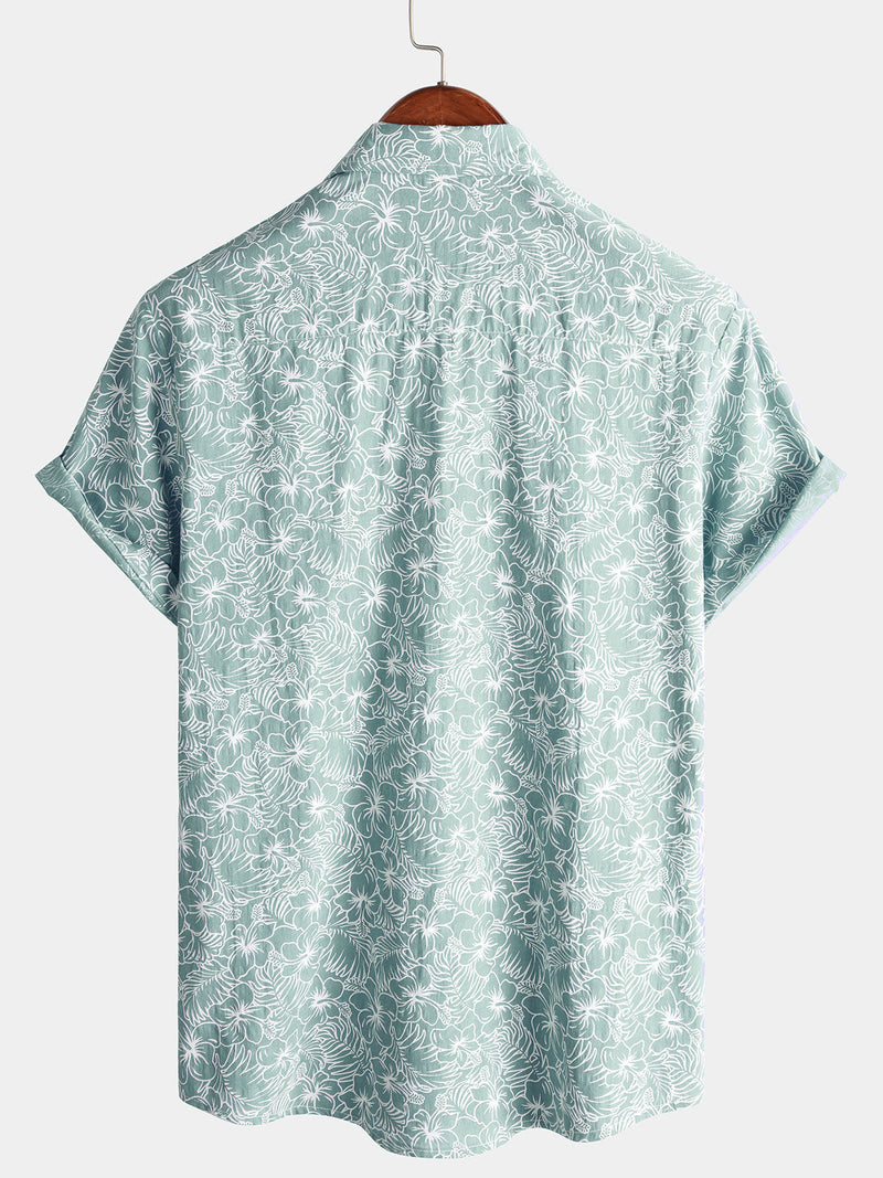 Camisa de playa de manga corta de algodón con estampado floral de verano para hombre