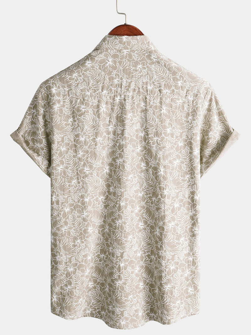 Camisa hawaiana de manga corta de algodón con estampado floral de verano para hombre