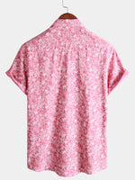 Camisa de algodón de manga corta con estampado floral rosa para hombre