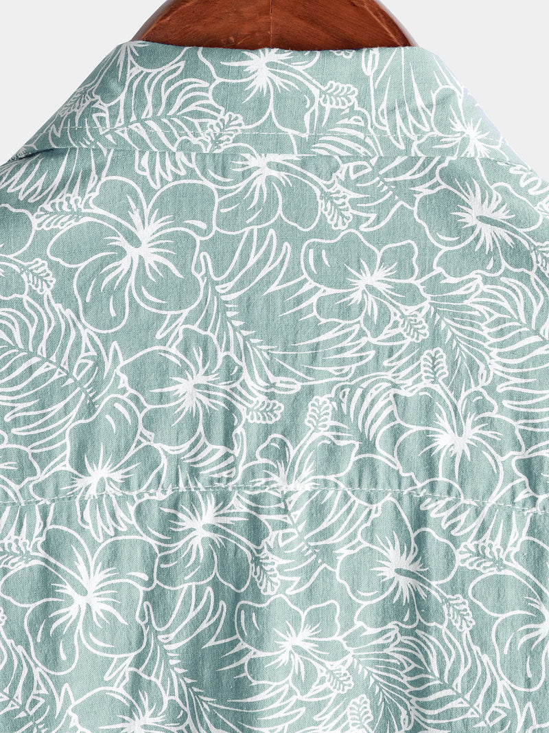 Camisa de playa de manga corta de algodón con estampado floral de verano para hombre