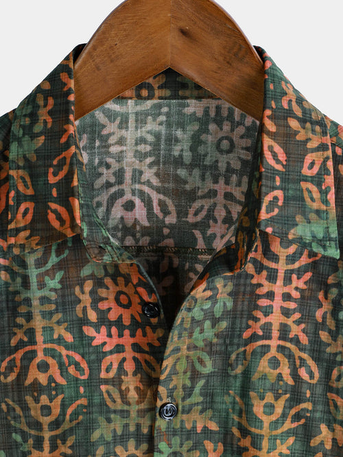 Camisa de verano de manga corta con estampado retro para hombre