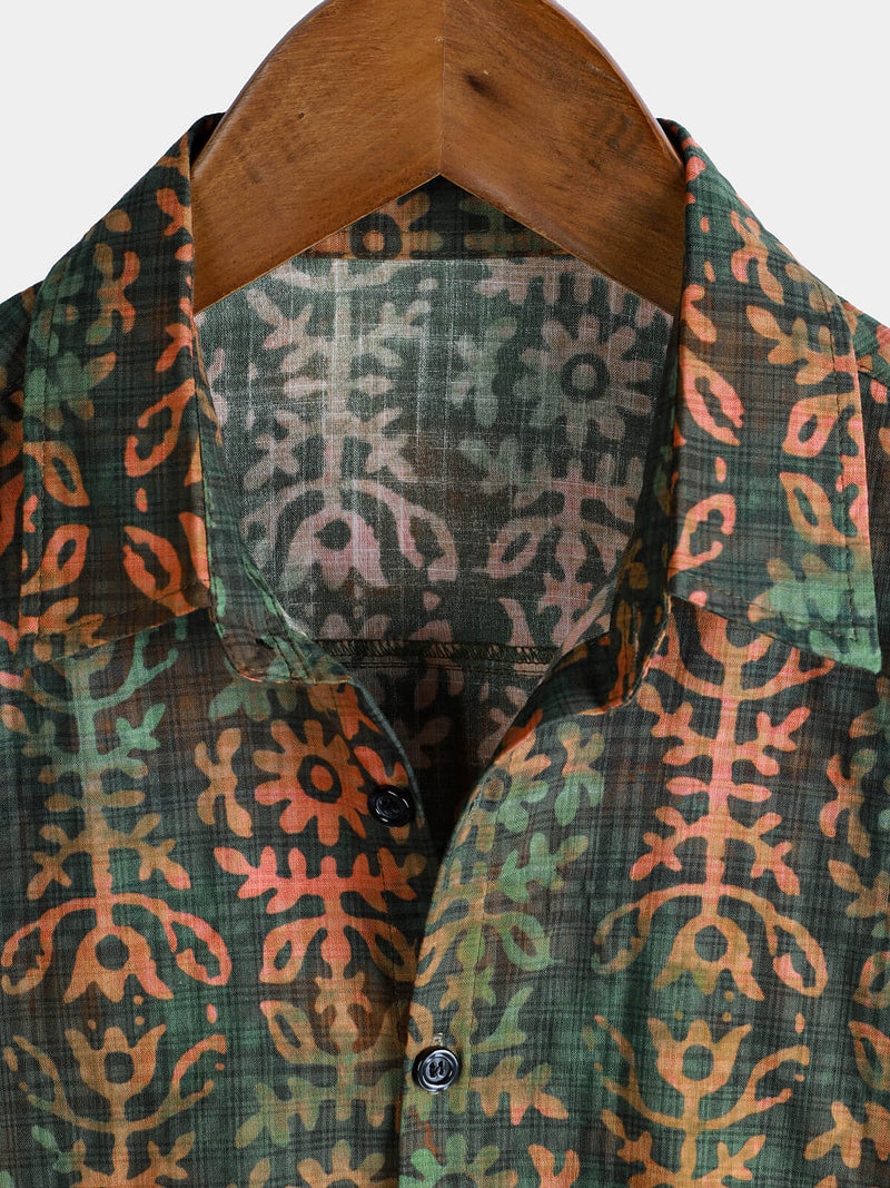Camisa de verano de manga corta con estampado retro para hombre