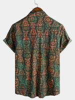 Camisa de verano de manga corta con estampado retro para hombre