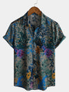 Camisa de manga corta transpirable con estampado floral retro para hombre