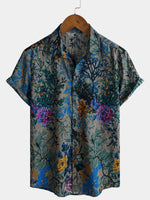Camisa de manga corta transpirable con estampado floral retro para hombre