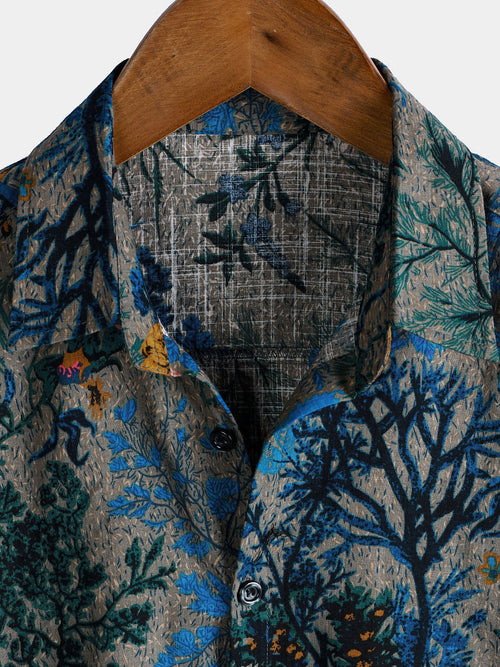 Camisa de manga corta transpirable con estampado floral retro para hombre