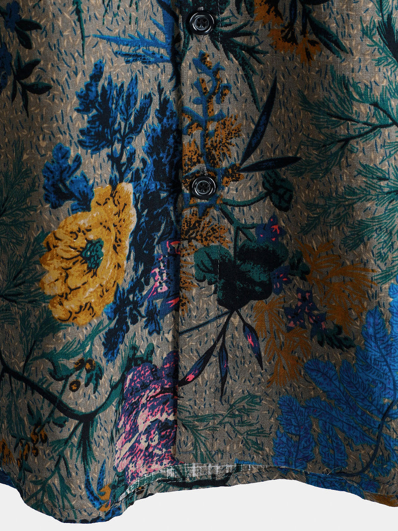 Camisa de manga corta transpirable con estampado floral retro para hombre