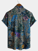 Camisa de manga corta transpirable con estampado floral retro para hombre