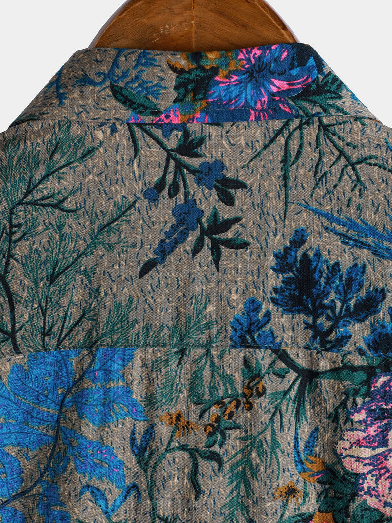 Camisa de manga corta transpirable con estampado floral retro para hombre