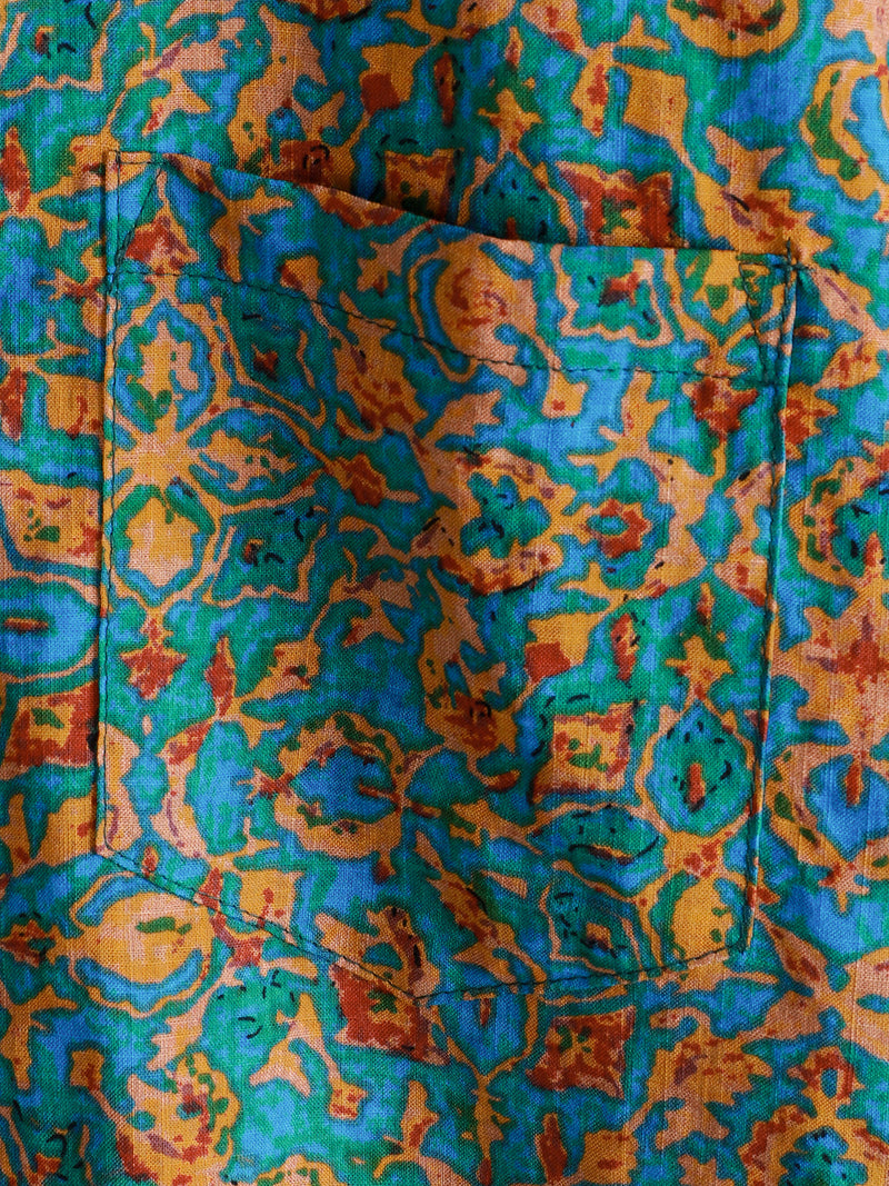 Camisa retro de manga corta con botones y bolsillo abstracto y elegante para hombre